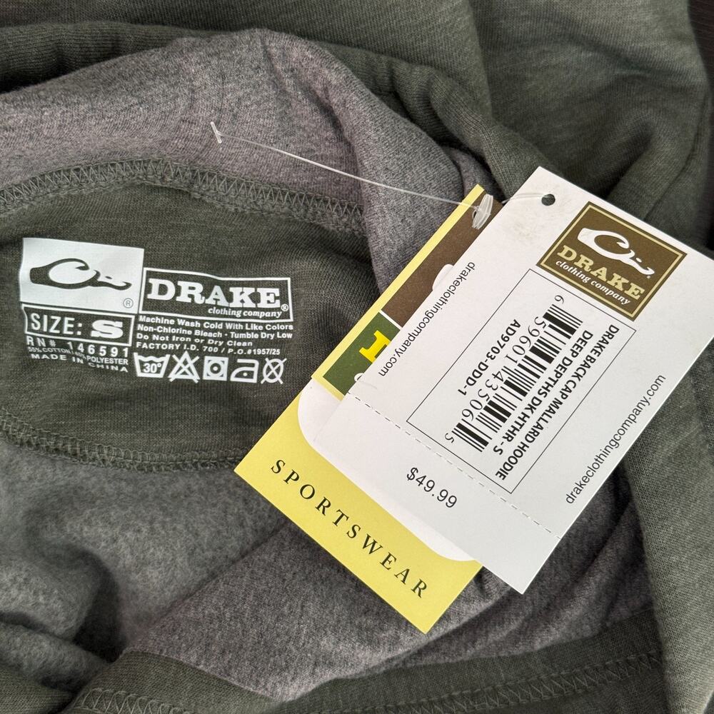 Drake Waterfowl Hoodie Men Small Back Cap Mallard Graphic Soft Sweater Green NEW - Picture 3 of 8